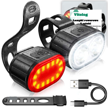 2x Lampka Rowerowa Światło Przód Tył LED Na Rower Kierownicę Mocna USB