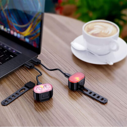 2x Lampka Rowerowa Światło Przód Tył LED Na Rower Kierownicę Mocna USB - obrazek 8