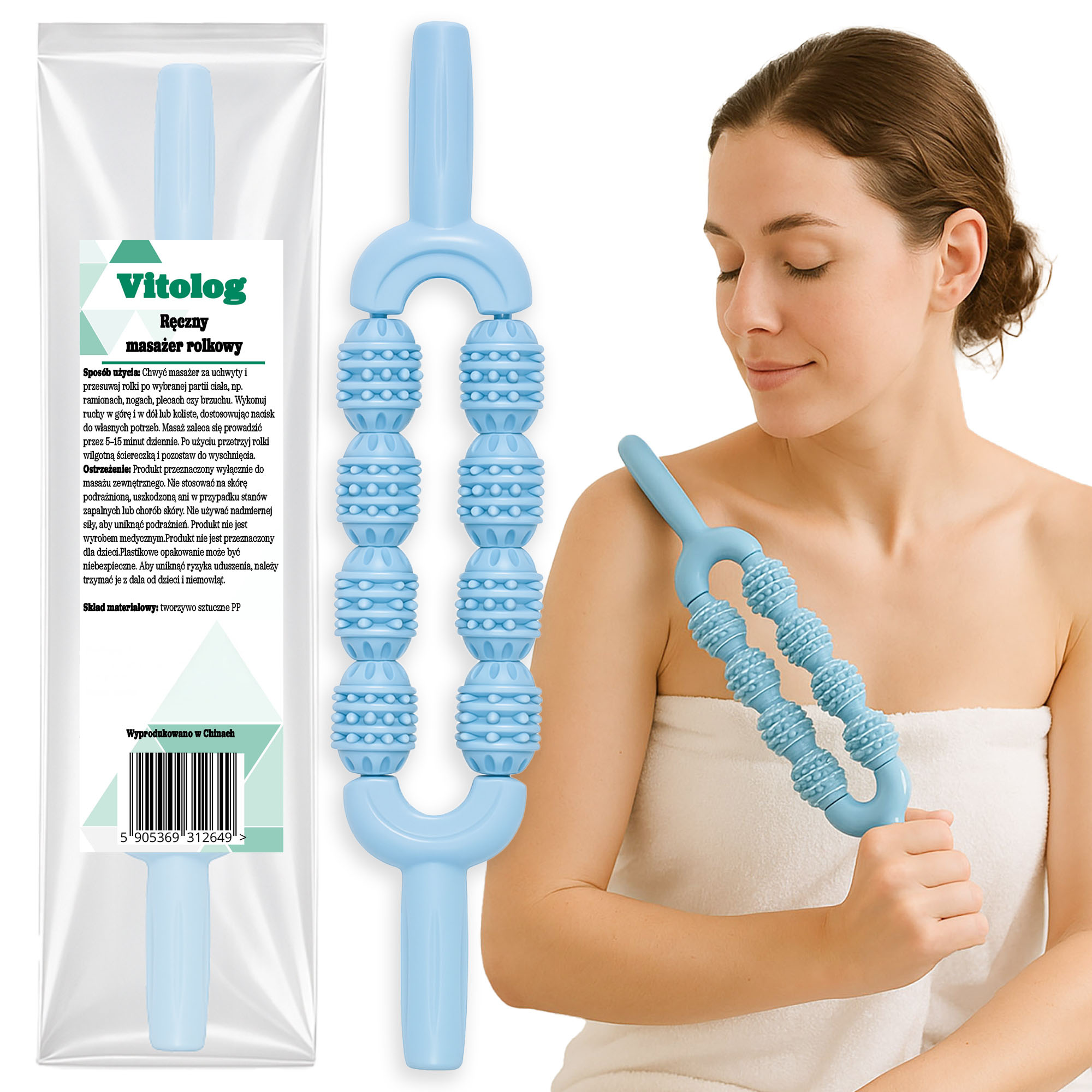 Roller Wałek do Masażu Pleców Karku Ramion Masażer Brzucha Nóg na Cellulit 1 Roller Wałek do Masażu Pleców Karku Ramion Masażer Brzucha Nóg na Cellulit