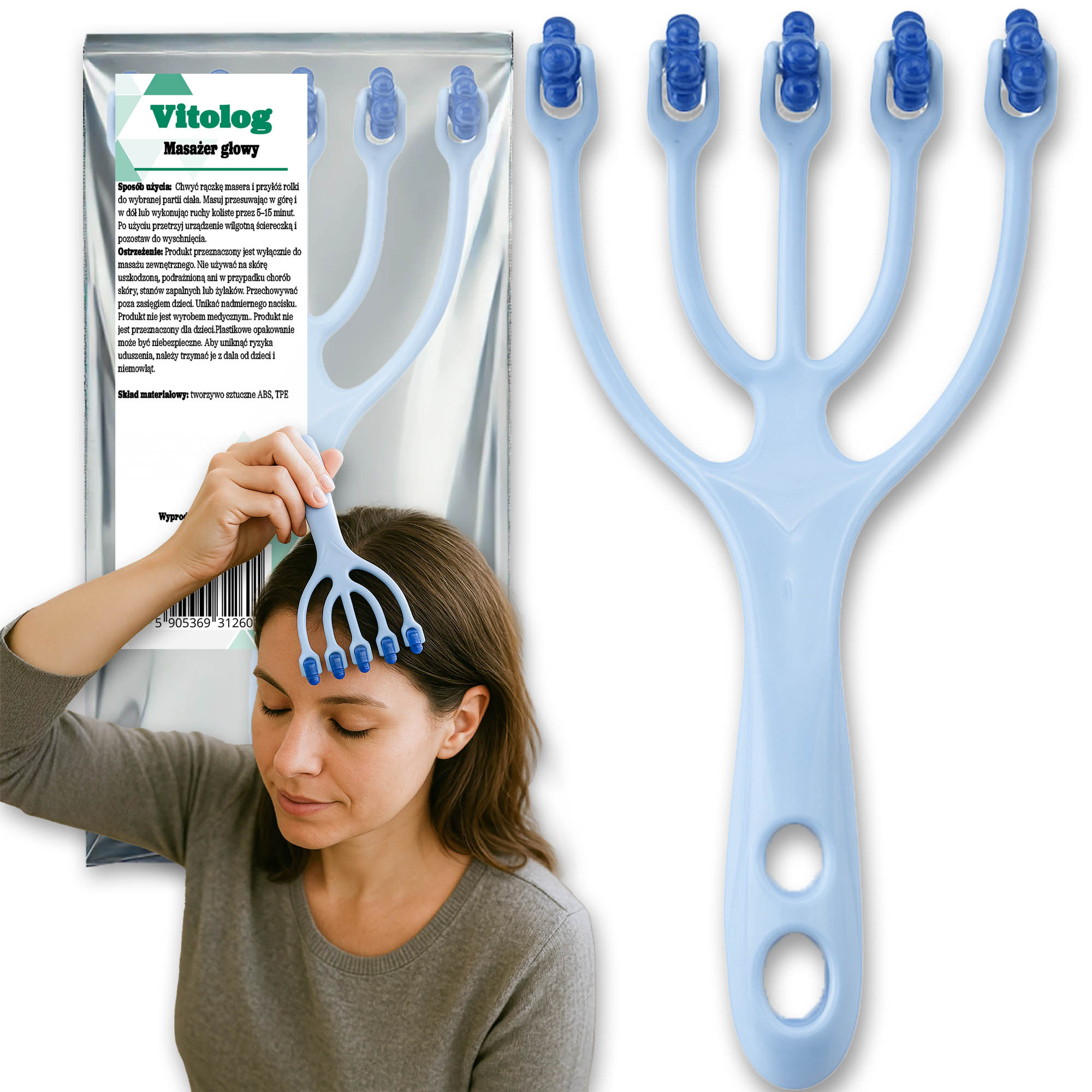 Masażer Do Skóry Głowy Włosów Drapaczka Grabki Masażu Skalpu Karku Ręczny 1 Masażer Do Skóry Głowy Włosów Drapaczka Grabki Masażu Skalpu Karku Ręczny