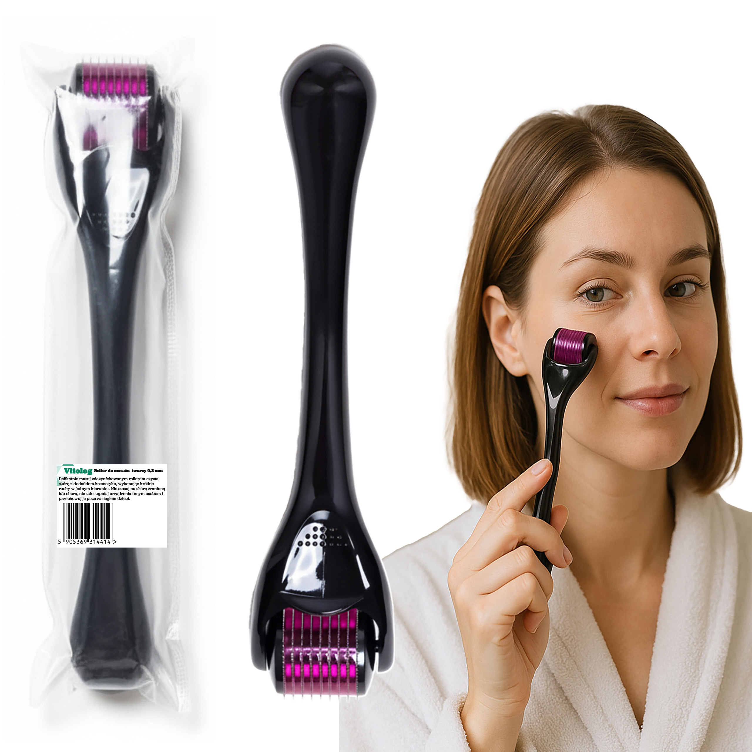 Derma Roller Mezoterapia Mikroigłowa Masażer Do Twarzy Brody Ciała 0,3 mm 1 Derma Roller Mezoterapia Mikroigłowa Masażer Do Twarzy Brody Ciała 0,3 mm