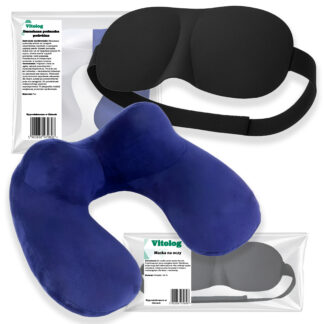 Poduszka Podróżna Turystyczna + Maska Na Oczy Opaska Rogal Do Spania Zestaw