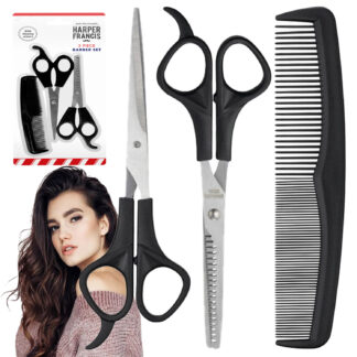 Nożyczki Fryzjerskie Degażówki Grzebień do Włosów Zestaw Barberski 3w1