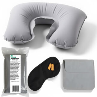 Poduszka Podróżna Dmuchana Turystyczna Rogal do Spania na Szyję do Samolotu + Opaska na Oczy i Zatyczki