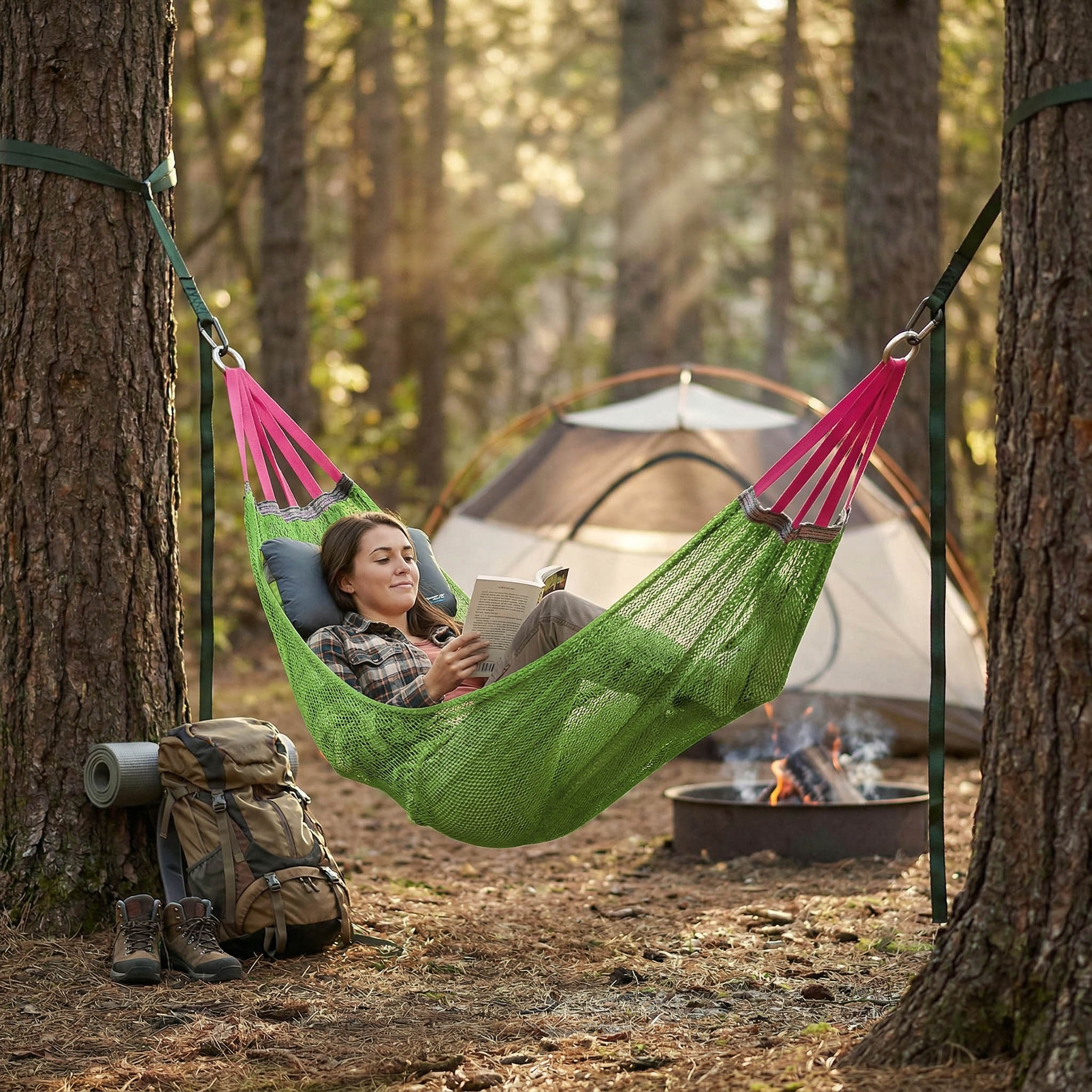 Hamak Ogrodowy Turystyczny Dwuosobowy do Ogrodu na Taras 210x140 cm Duży 5 Hamak Ogrodowy Turystyczny Dwuosobowy do Ogrodu na Taras 210x140 cm Duży - obrazek 5