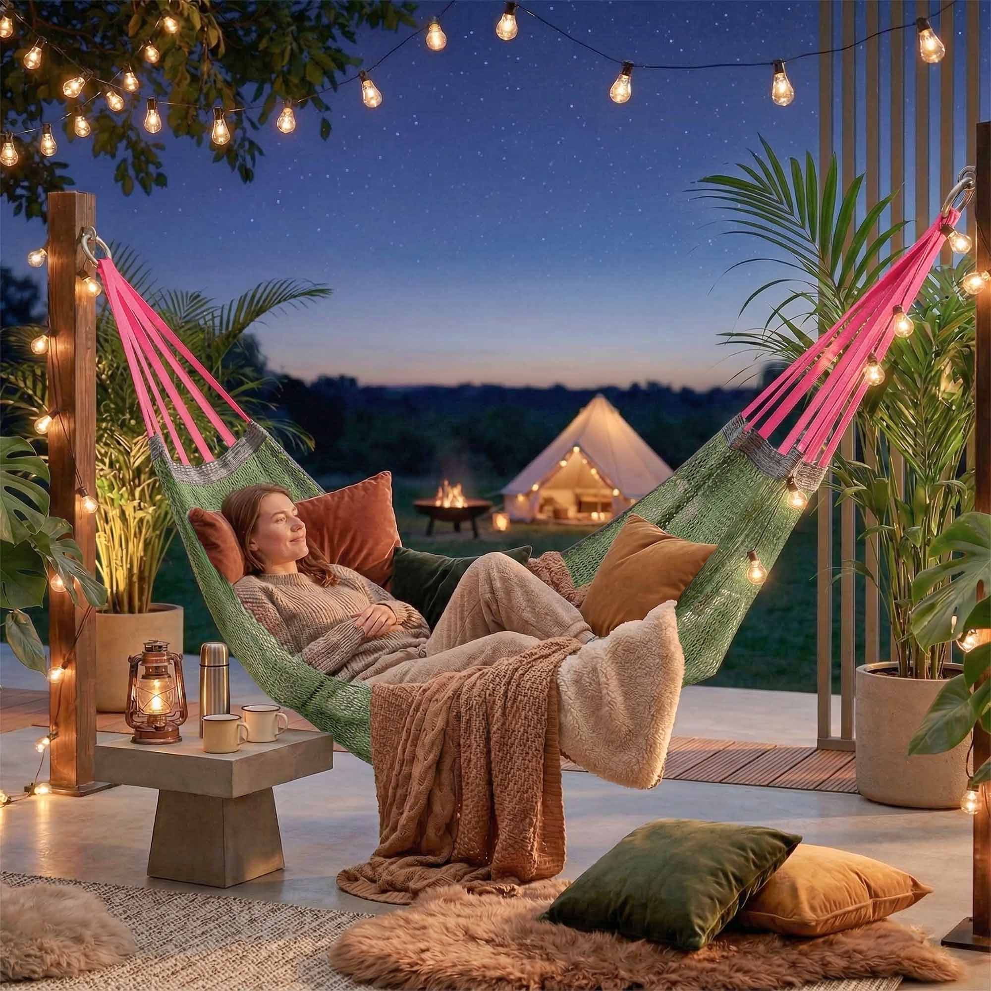 Hamak Ogrodowy Turystyczny Dwuosobowy do Ogrodu na Taras 210x140 cm Duży 9 Hamak Ogrodowy Turystyczny Dwuosobowy do Ogrodu na Taras 210x140 cm Duży - obrazek 9