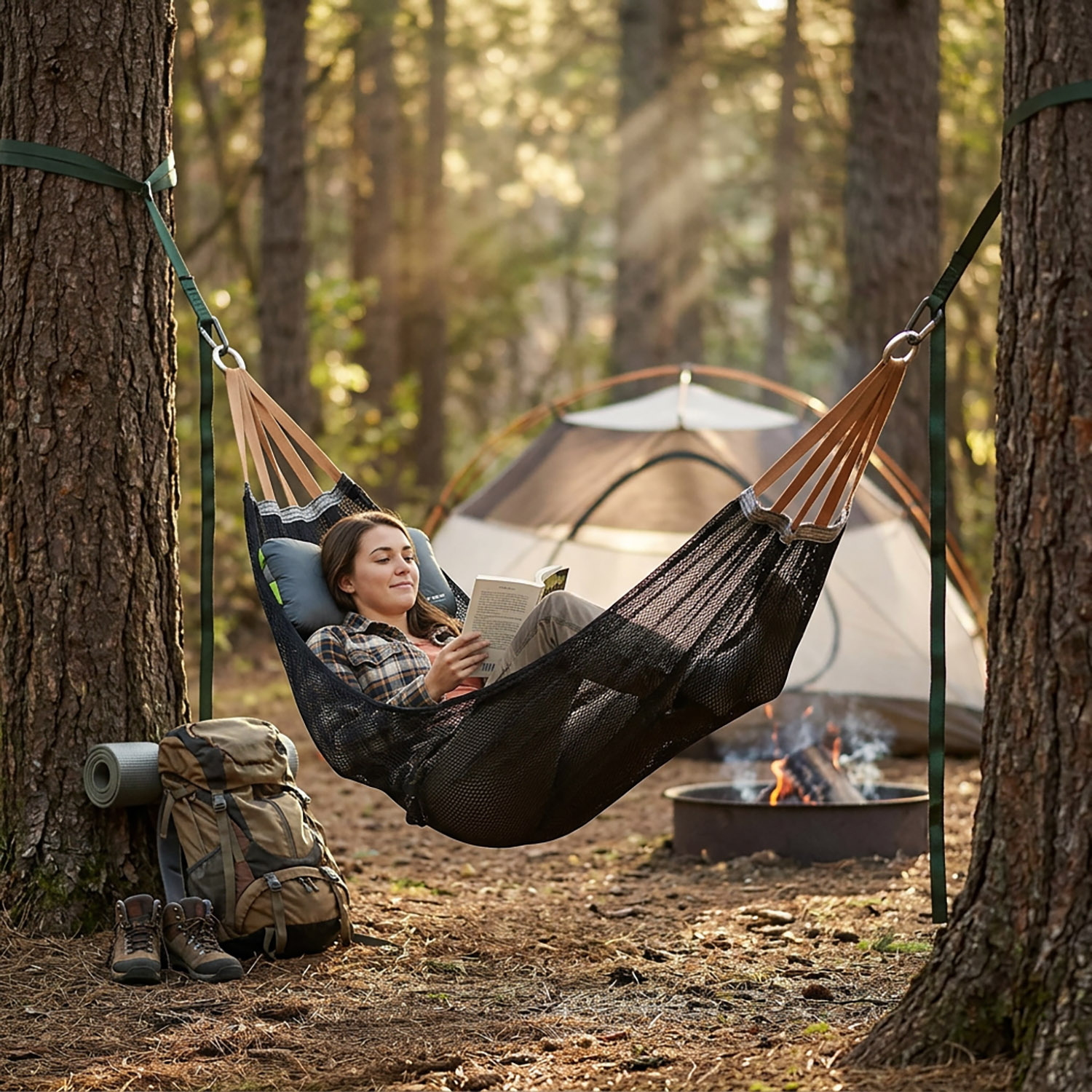 Hamak Ogrodowy Turystyczny Dwuosobowy do Ogrodu na Taras 210x140 cm Duży 3 Hamak Ogrodowy Turystyczny Dwuosobowy do Ogrodu na Taras 210x140 cm Duży - obrazek 3