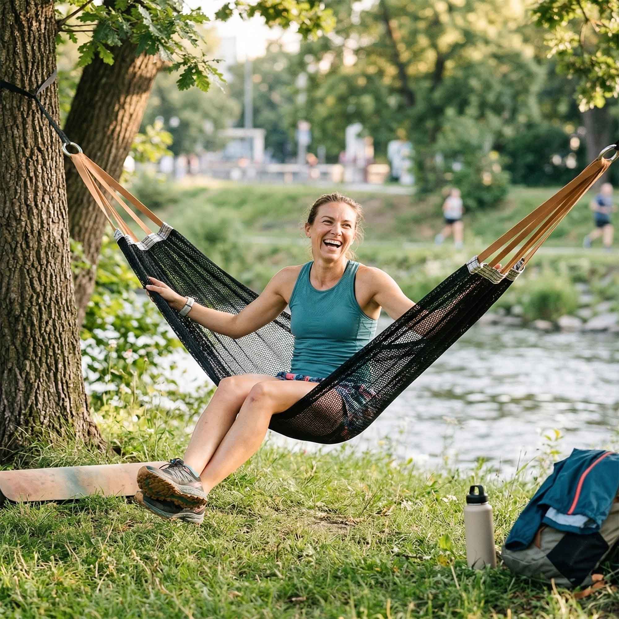 Hamak Ogrodowy Turystyczny Dwuosobowy do Ogrodu na Taras 210x140 cm Duży 10 Hamak Ogrodowy Turystyczny Dwuosobowy do Ogrodu na Taras 210x140 cm Duży - obrazek 10