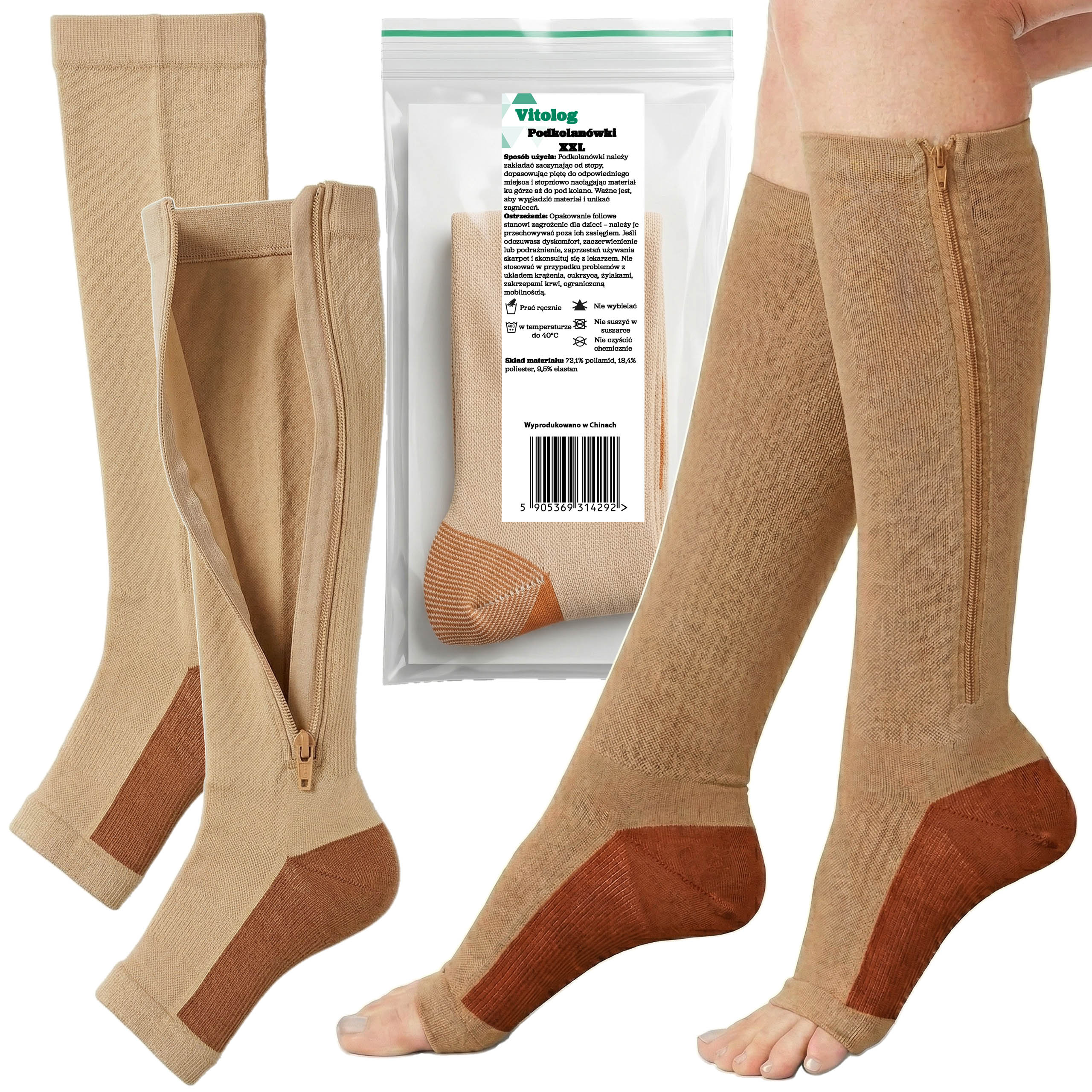 Podkolanówki Uciskowe Skarpety Kompresyjne Przeciwżylakowe na Żylaki Zamek 1 Podkolanówki Uciskowe Skarpety Kompresyjne Przeciwżylakowe na Żylaki Zamek