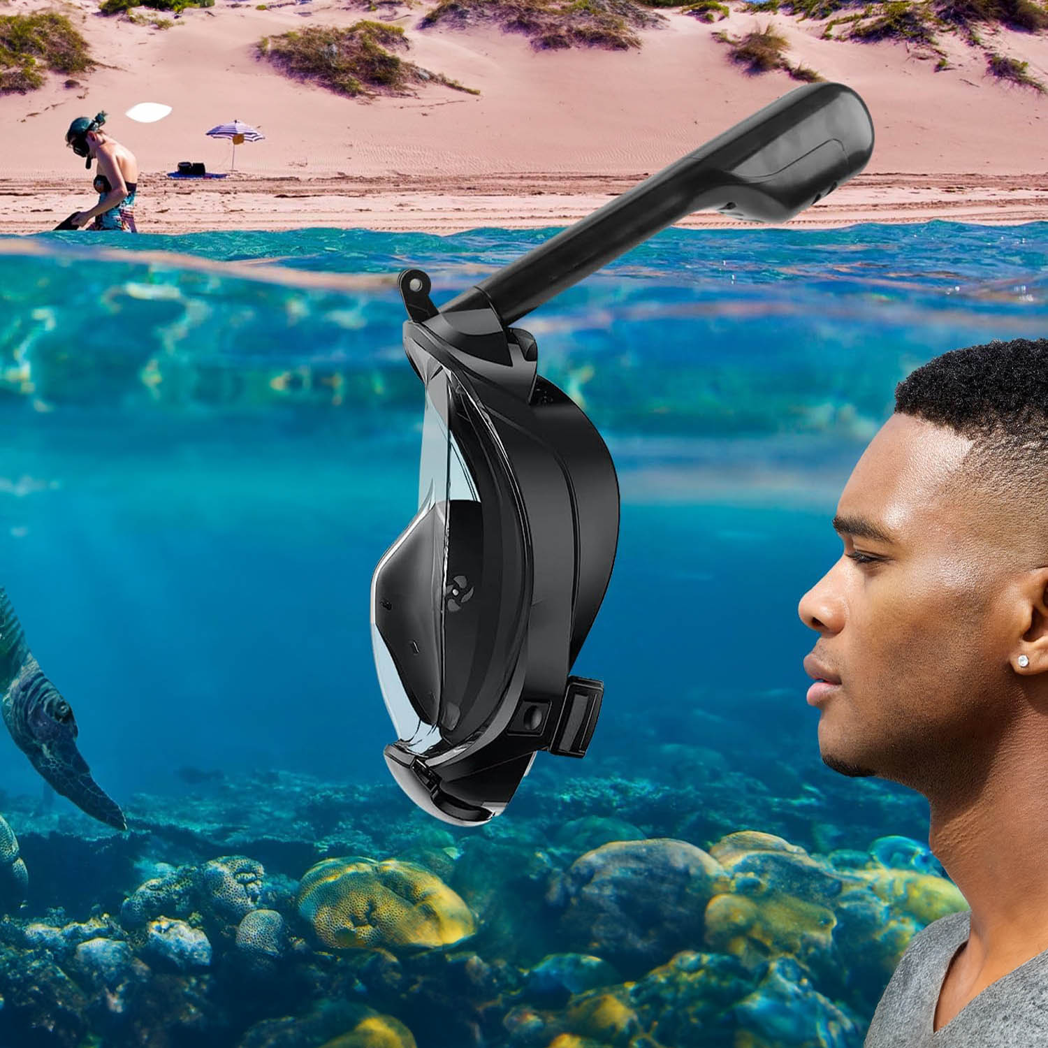 Maska Do Nurkowania Pełnotwarzowa Snorkelingu Pływania Wody Z Rurką L/XL 3 Maska Do Nurkowania Pełnotwarzowa Snorkelingu Pływania Wody Z Rurką L/XL - obrazek 3