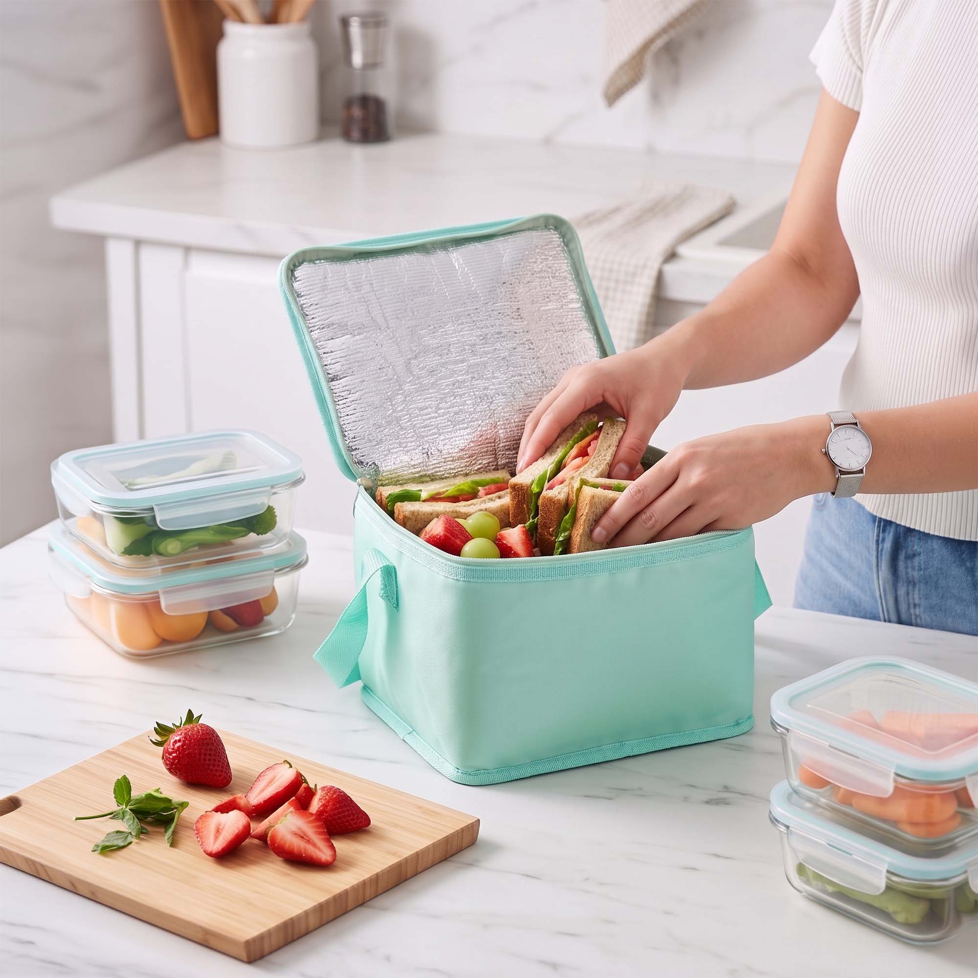 Torba Termiczna Turystyczna na Jedzenie Lunch Chłodząca Izolacyjna 4,5 L + Wkład Chłodzący 2 Torba Termiczna Turystyczna na Jedzenie Lunch Chłodząca Izolacyjna 4,5 L + Wkład Chłodzący - obrazek 2